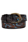 Ceinture en cuir MICHUR Luis pour homme, ceinture en cuir pour homme, ceinture en cuir, marron avec des accents bleus et un b