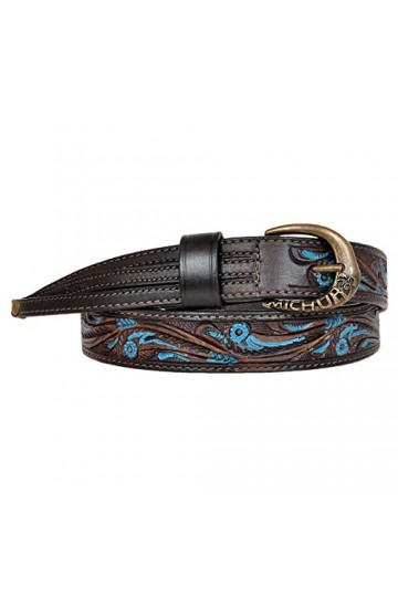 Ceinture en cuir MICHUR Luis pour femme, ceinture en cuir pour femme, ceinture en cuir, marron avec des accents bleus et un b