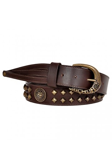 MICHUR Diego Ceinture en cuir marron pour hommes, ceinture en cuir pour hommes, ceinture de couleur marron, avec application 