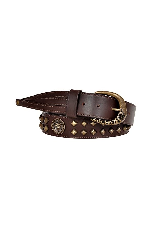 MICHUR Diego Ceinture en cuir marron pour hommes, ceinture en cuir pour hommes, ceinture de couleur marron, avec application 