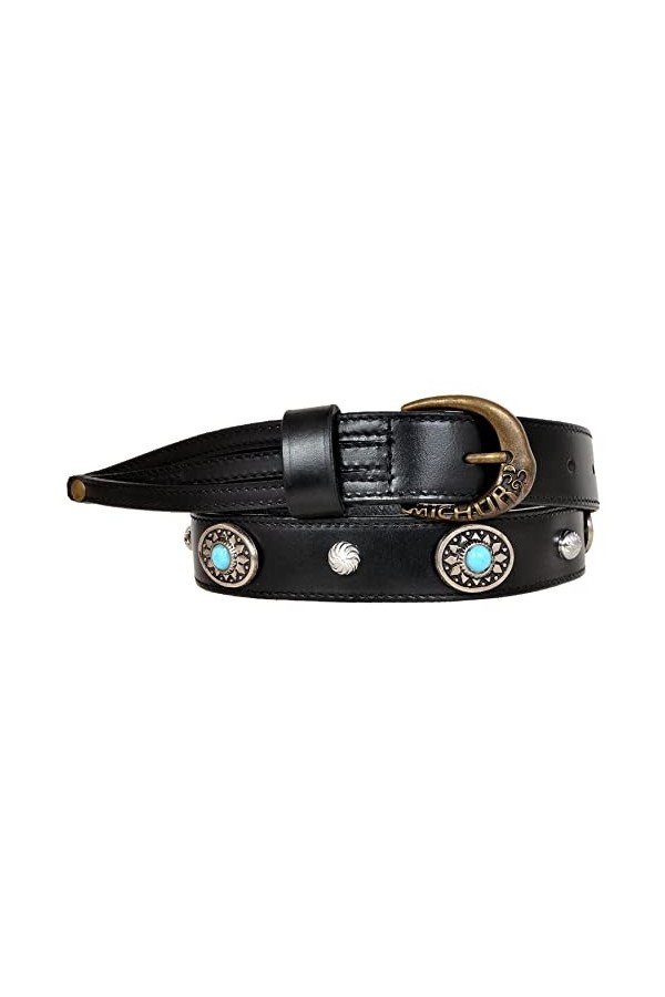 Ceinture en cuir MICHUR Alonzo pour femme, ceinture en cuir pour femme, ceinture en cuir, noir avec pierres bleues et rivets 