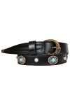 Ceinture en cuir MICHUR Alonzo pour femme, ceinture en cuir pour femme, ceinture en cuir, noir avec pierres bleues et rivets 