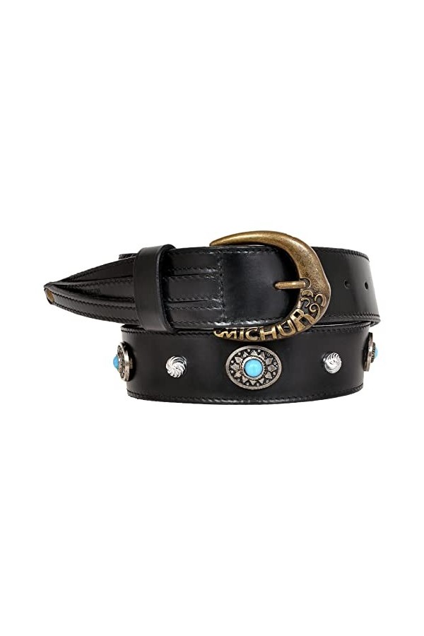 Ceinture en cuir MICHUR Alonzo pour homme, ceinture en cuir pour homme, ceinture en cuir, noir avec pierres bleues et rivets 