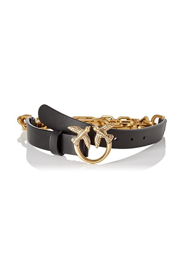 Pinko Love Day Chain H2 Belt Vitello Ceinture, Z99Q_Nero-Antique Gold, S Femme