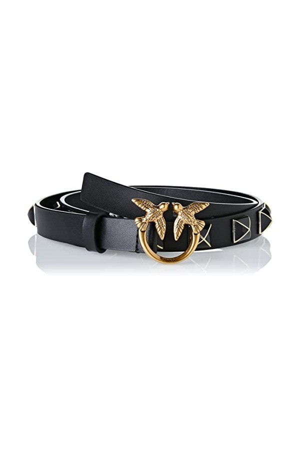 Pinko Love Berry H2 Belt Vitello Set Ceinture, Z99q_Noir-Antique Gold, L Femme