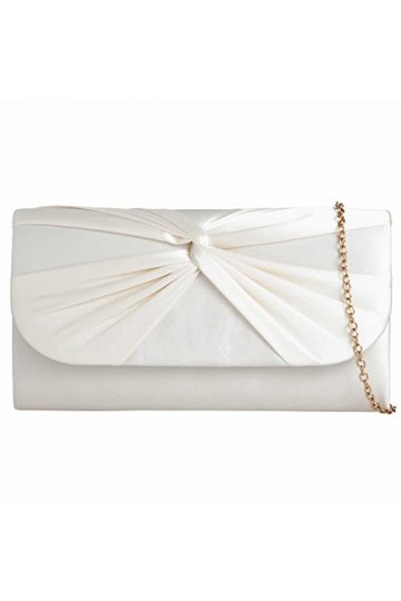 Sac à main en satin plissé pour mariage, bal de fin dannée, soirée, ivoire, medium