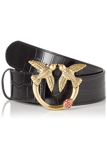 Pinko Love Croco H4 Belt Cuir St. C Ceinture, Z99q_Noir-Antique Gold, XS Femme