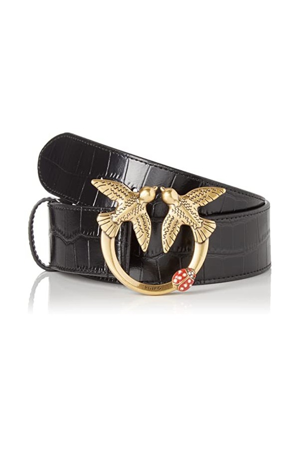 Pinko Love Croco H4 Belt Cuir St. C Ceinture, Z99q_Noir-Antique Gold, XS Femme