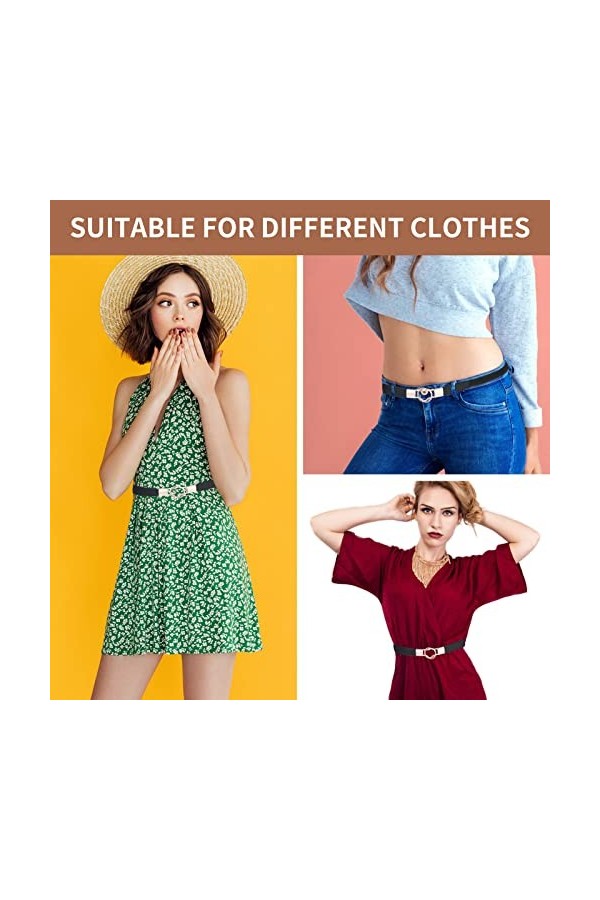 Cobee Ceintures fines pour femmes, ceinture extensible rétro tendance avec boucle dorée, ceintures élastiques noires réglable