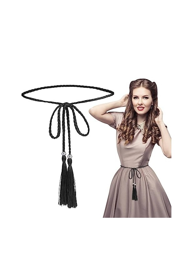 TIESOME Ceinture à pompon pour femme, robe tressée, ceinture skinny tressée, bowknot taille, ceinture fine, pour femme, ceint