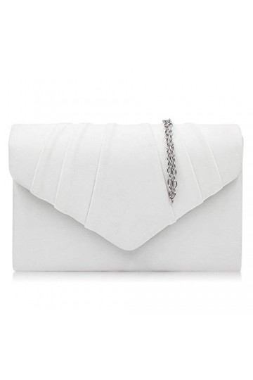 Milisente Femme Pochettes Sac de soirée plissé en velours Enveloppe Porte-monnaie blanc 