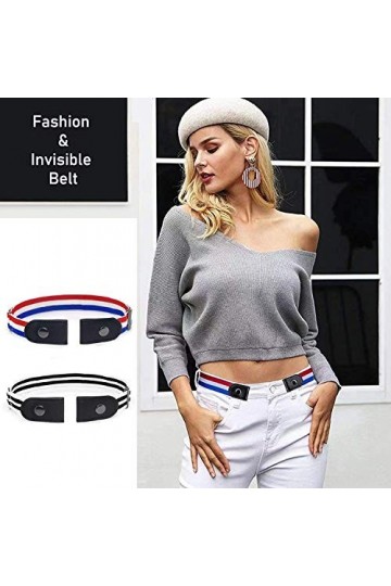 Aojun Lot de 2 ceintures élastiques pour femme, ceinture sans boucle, ceinture élastique réglable pour homme ou femme, ceintu