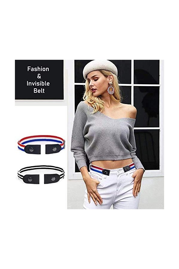 Aojun Lot de 2 ceintures élastiques pour femme, ceinture sans boucle, ceinture élastique réglable pour homme ou femme, ceintu