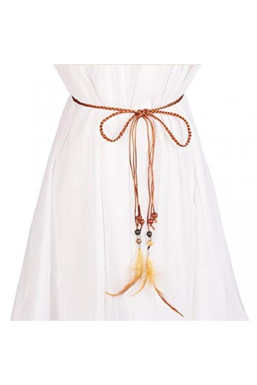 MoreChioce Ceinture de Robe Femmes en Plume 170cm Élastique Chaîne Taille avec Pendentif Décorative Bracelet Réglable Sangle,