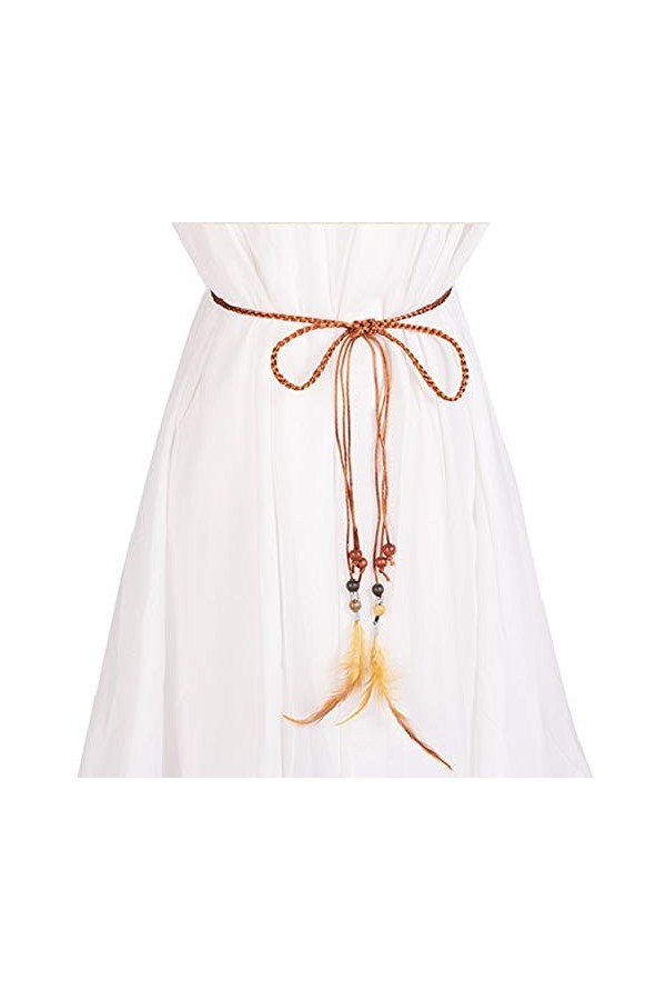 MoreChioce Ceinture de Robe Femmes en Plume 170cm Élastique Chaîne Taille avec Pendentif Décorative Bracelet Réglable Sangle,