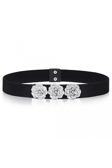 WedDecor pour Femme Élastique Taille Ceinture Extensible Ceinture avec Métal Fleur Boucles Mode Accessoire pour Robes, Fermet