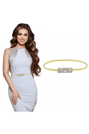 Cobee Ceinture élastique fine en métal doré pour femme avec chaîne en métal fin et strass avec strass