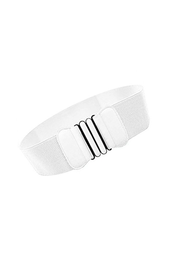 Mode Féminine Ceinture Elastique Dames en Cuir Artificiel avec Large Boucle Coloré Accessoire en PU Leather - Blanc