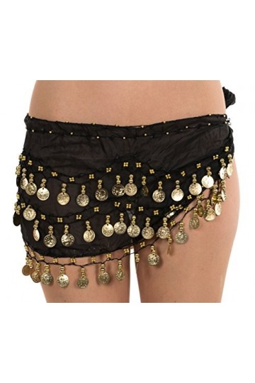 Ceinture pour danse du ventre avec 3 rangées de 128 pièces de monnaie, en mousseline de soie, par The Turkish Emporium - - ta
