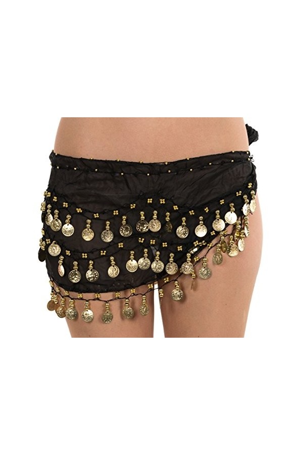 Ceinture pour danse du ventre avec 3 rangées de 128 pièces de monnaie, en mousseline de soie, par The Turkish Emporium - - ta