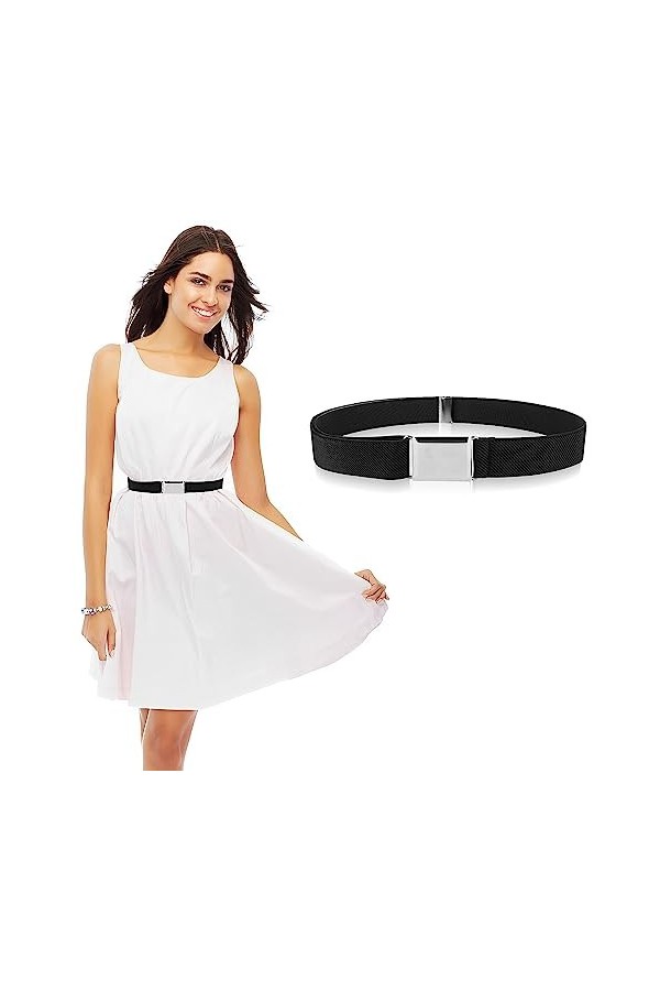 Giantree Ceinture invisible pour femme - Ceinture élastique réglable - Avec boucle plate - Pour jeans, pantalons, robes, Noir