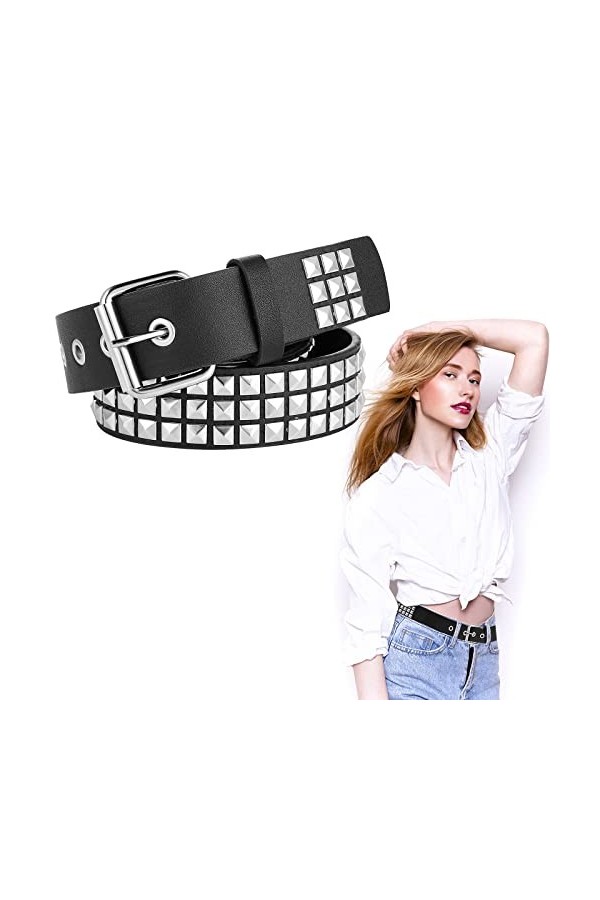 WLLHYF Ceinture cloutée en métal Punk Rock Rivet pour femme et homme Noir Punk Ceinture gothique Accessoires de ceinture Noir