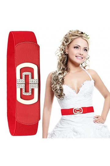 Trimming Shop Femme Élastique Ceinture pour Habillé, Décontracté or avec Métal & Strass Boucle, Réglable, Extensible, 60mm La