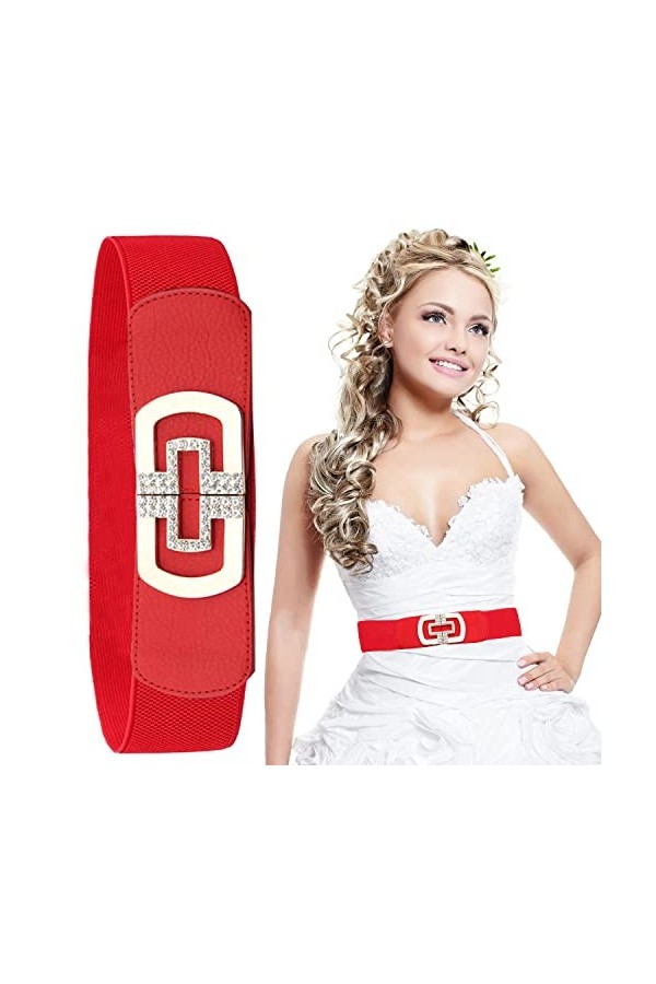 Trimming Shop Femme Élastique Ceinture pour Habillé, Décontracté or avec Métal & Strass Boucle, Réglable, Extensible, 60mm La