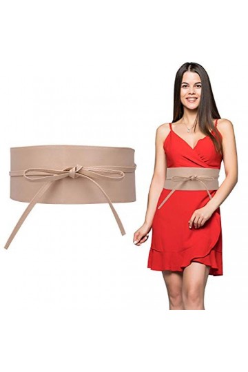 Trimming Shop Ceinture Obi en cuir synthétique souple pour femme avec nœud papillon - 95 mm de large - Noir -