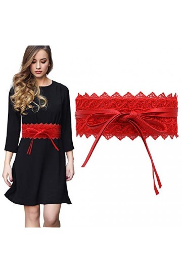 Trimming Shop Ceinture obi en dentelle creuse pour femme, nœud papillon, ceinture cintrée en cuir PU, nœud papillon, pour rob