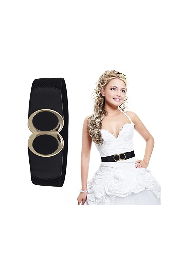 60mm Taille Élastique Ceinture pour les Dames - Simple Minimaliste Circulaire Brillant Boucle Ceinture 489 Modèle - Large et 