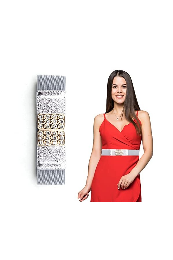 Trimming Shop Noir Large Femme Élastique Ceinture pour Habillé, Décontracté avec or Célèbre Boucles et Bejewelled Faux Strass