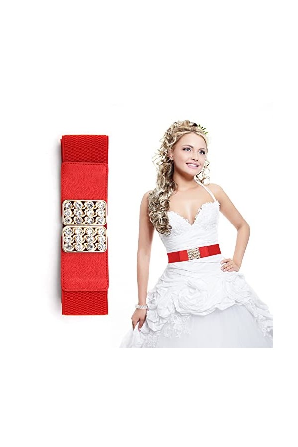 Trimming Shop Noir Large Femme Élastique Ceinture pour Habillé, Décontracté avec or Célèbre Boucles et Bejewelled Faux Strass