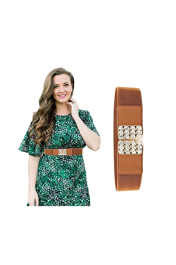 Trimming Shop Noir Large Femme Élastique Ceinture pour Habillé, Décontracté avec or Célèbre Boucles et Bejewelled Faux Strass