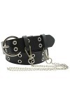 Ro Rox Reign Gothique Goth Grunge Punk Ceinture de PU avec Boucle Ronde et Chaîne - Noir