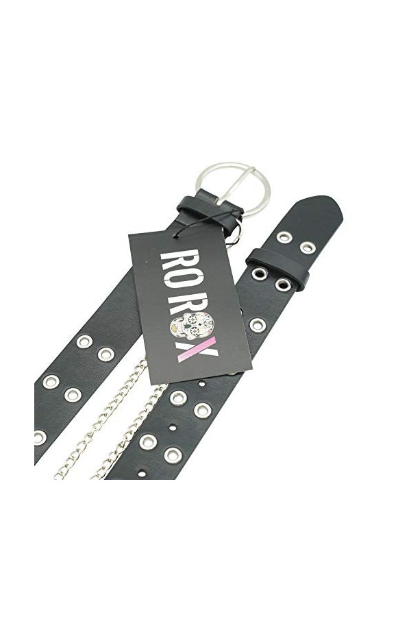 Ro Rox Reign Gothique Goth Grunge Punk Ceinture de PU avec Boucle Ronde et Chaîne - Noir