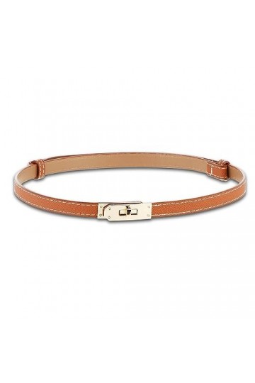 WLLHYF Ceinture fine réglable en cuir marron avec boucle en alliage doré pour femmes, accessoires de vêtements pour jupes, je