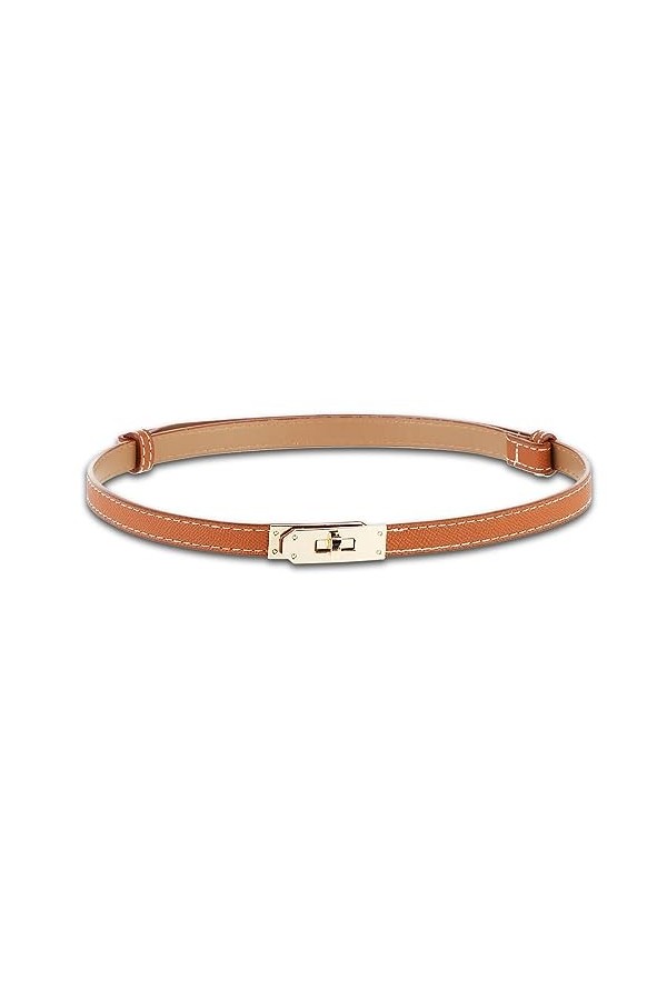 WLLHYF Ceinture fine réglable en cuir marron avec boucle en alliage doré pour femmes, accessoires de vêtements pour jupes, je