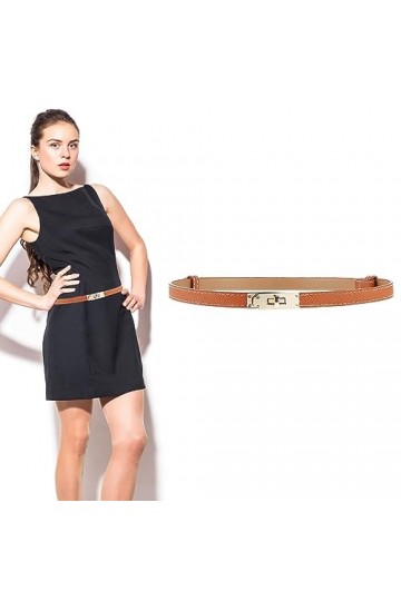 WLLHYF Ceinture fine réglable en cuir marron avec boucle en alliage doré pour femmes, accessoires de vêtements pour jupes, je