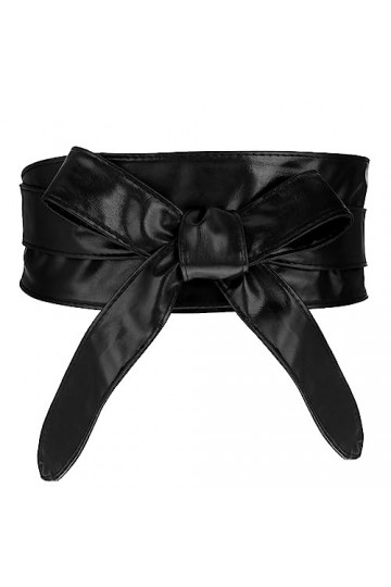 Bewudy Obi Ceinture tendance pour femme, en cuir synthétique, large ceinture pour robe, ceinture corset pour femme, noir, Lar