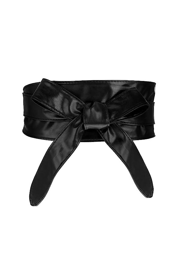 Bewudy Obi Ceinture tendance pour femme, en cuir synthétique, large ceinture pour robe, ceinture corset pour femme, noir, Lar