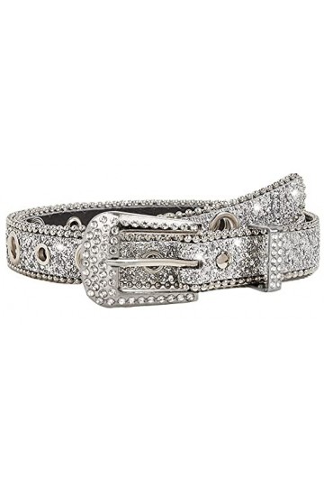 INOGIH Ceintures en strass pour femmes Ceinture en cuir maigre Bling de cowgirl occidental pour les robes de jeans, argent, 1