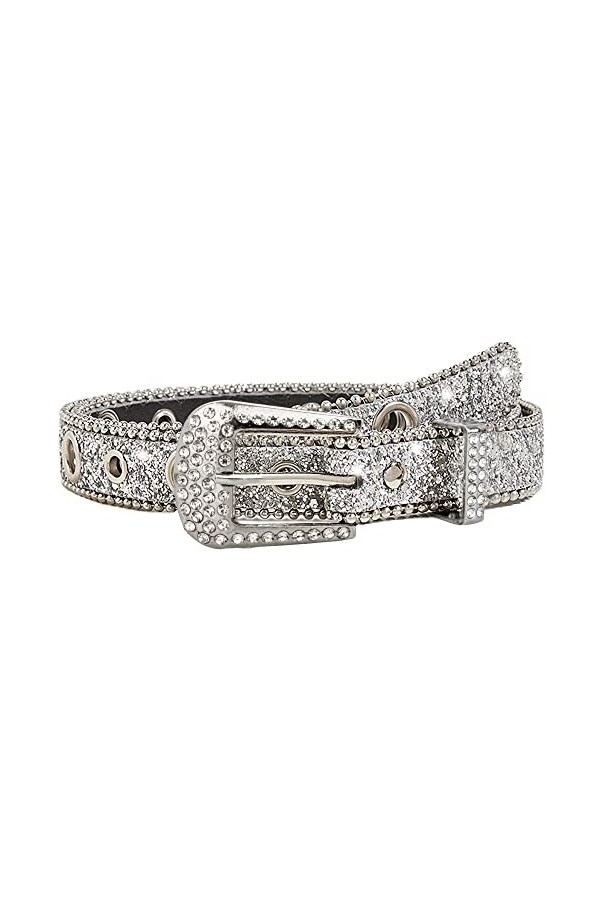 INOGIH Ceintures en strass pour femmes Ceinture en cuir maigre Bling de cowgirl occidental pour les robes de jeans, argent, 1
