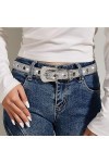 INOGIH Ceintures en strass pour femmes Ceinture en cuir maigre Bling de cowgirl occidental pour les robes de jeans, argent, 1