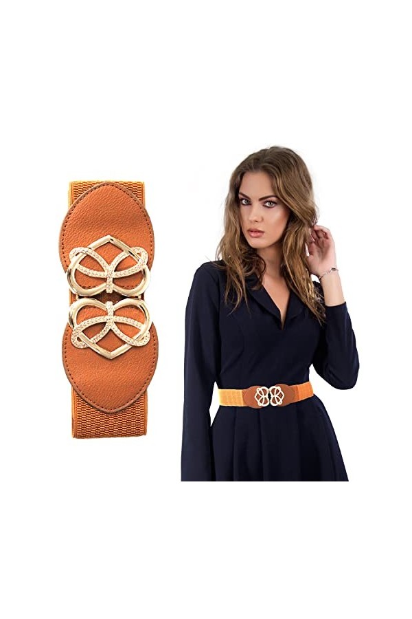 Trimming Shop Blanc Ceinture Pour Femmes Filles Avec Doré Forme Coeur Boucle, Extensible à Élastique Large Décontracté Fête C