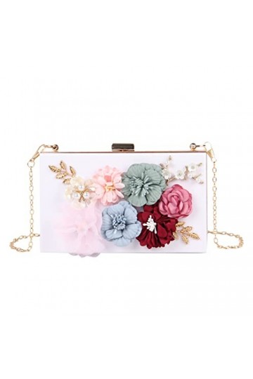 EVEOUT Pochettes et Clutches pour Femmes Sac à Main en Acrylique Transparent avec Fleur Sac dépaule pour Le Mariage Bal de P