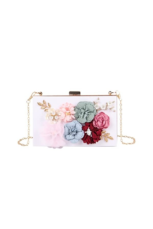 EVEOUT Pochettes et Clutches pour Femmes Sac à Main en Acrylique Transparent avec Fleur Sac dépaule pour Le Mariage Bal de P