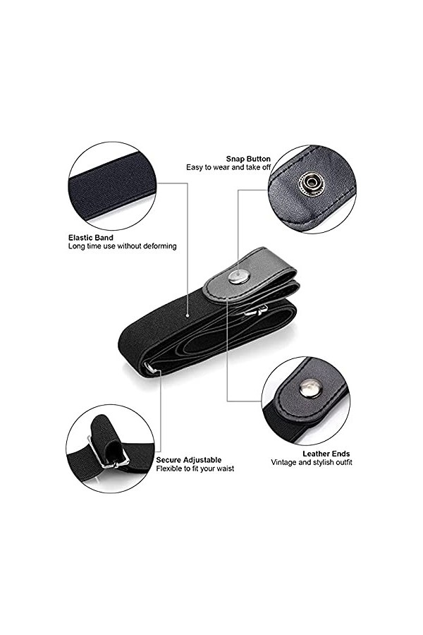 GHEART Ceinture Sans Boucle, Ceinture Élastique Invisible, Ceinture Ajustable Sans Boucle, pour Jeans Pantalons Jupes-Elastiq