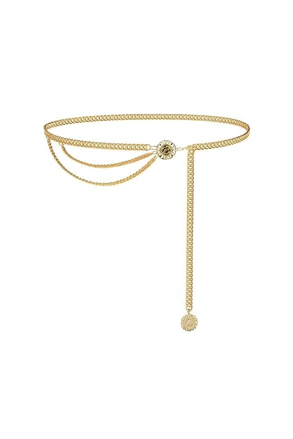 WRIRKN Ceinture Chaîne Dorée Multicouche pour Femmes Filles Chaîne pour Ceinture Réglable Chaîne Taille Chaîne de Taille Mult