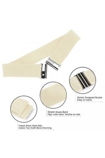 OSUWLSI Ceinture élastique pour Femme, Ceinture Large, Taille Extensible avec Boucle en métal, Taille Unique Blanc 